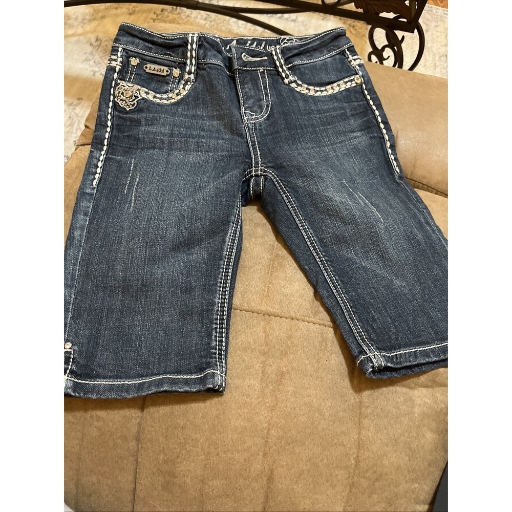 LA Idol‎ Girl's Capri Jeans Rhinestone Studded Sequin Gem Accents Size 10